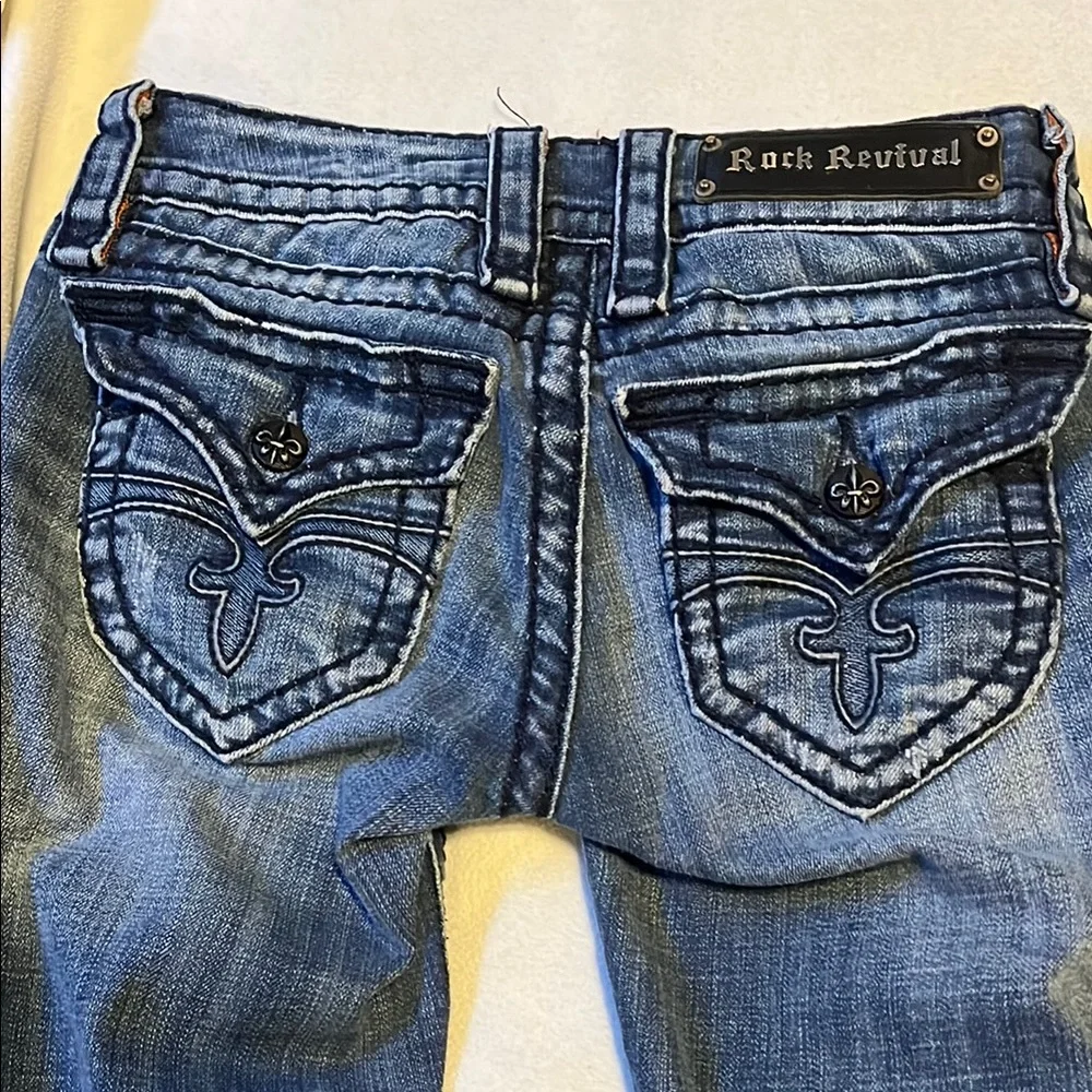 Rock Revival Blue Boot Cut Jeans with Classic Stitching - Picture 2 of 3